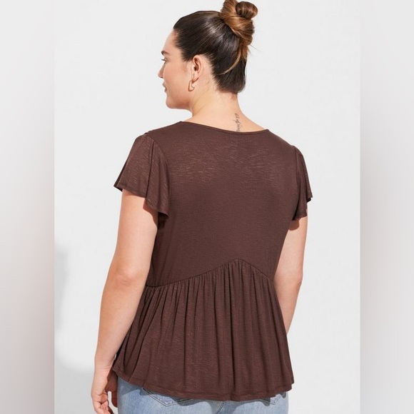 Torrid Brown Lace Trim V-Neck baby doll Top 5X - Picture 3 of 11